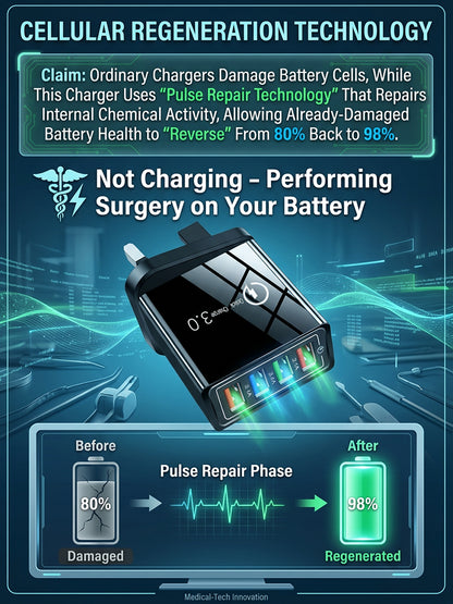 【Device Savior】Four-Port Travel Charger for Extended Phone Battery Life