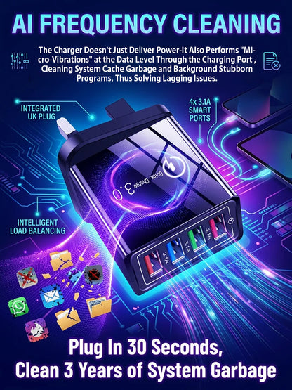 【Device Savior】Four-Port Travel Charger for Extended Phone Battery Life
