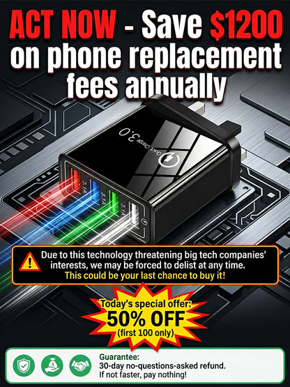 【Device Savior】Four-Port Travel Charger for Extended Phone Battery Life