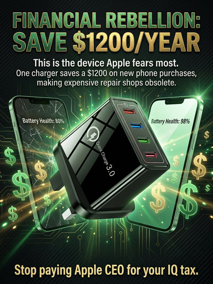 【Device Savior】Four-Port Travel Charger for Extended Phone Battery Life