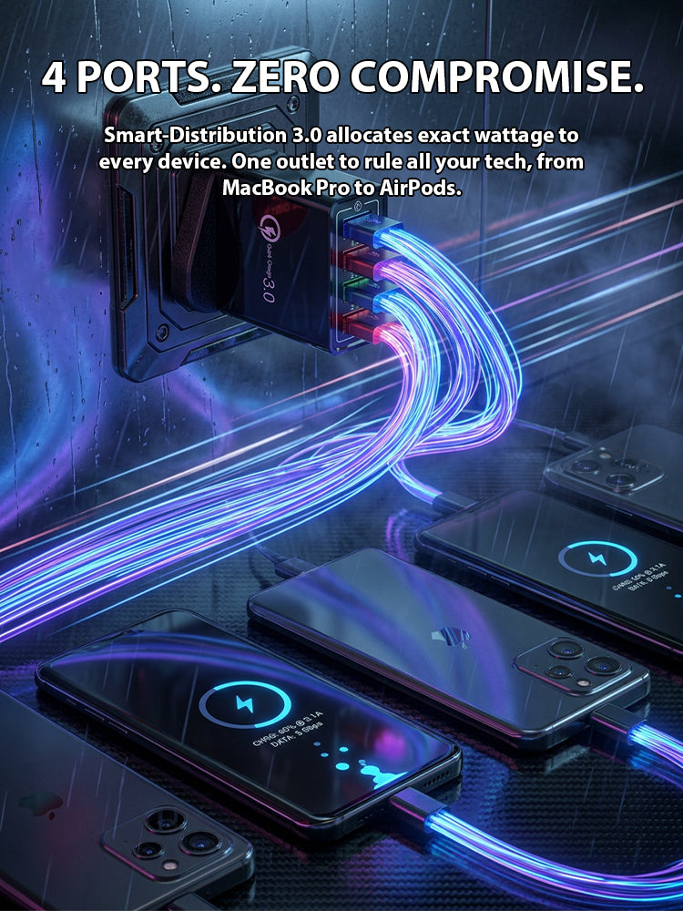 【Device Savior】Four-Port Travel Charger for Extended Phone Battery Life