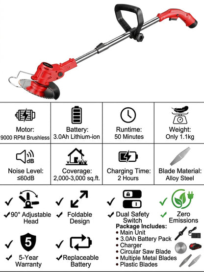 【Ultra-long Endurance】Electric Folding Lawn Mower丨Clear 10 Acres in One Morning